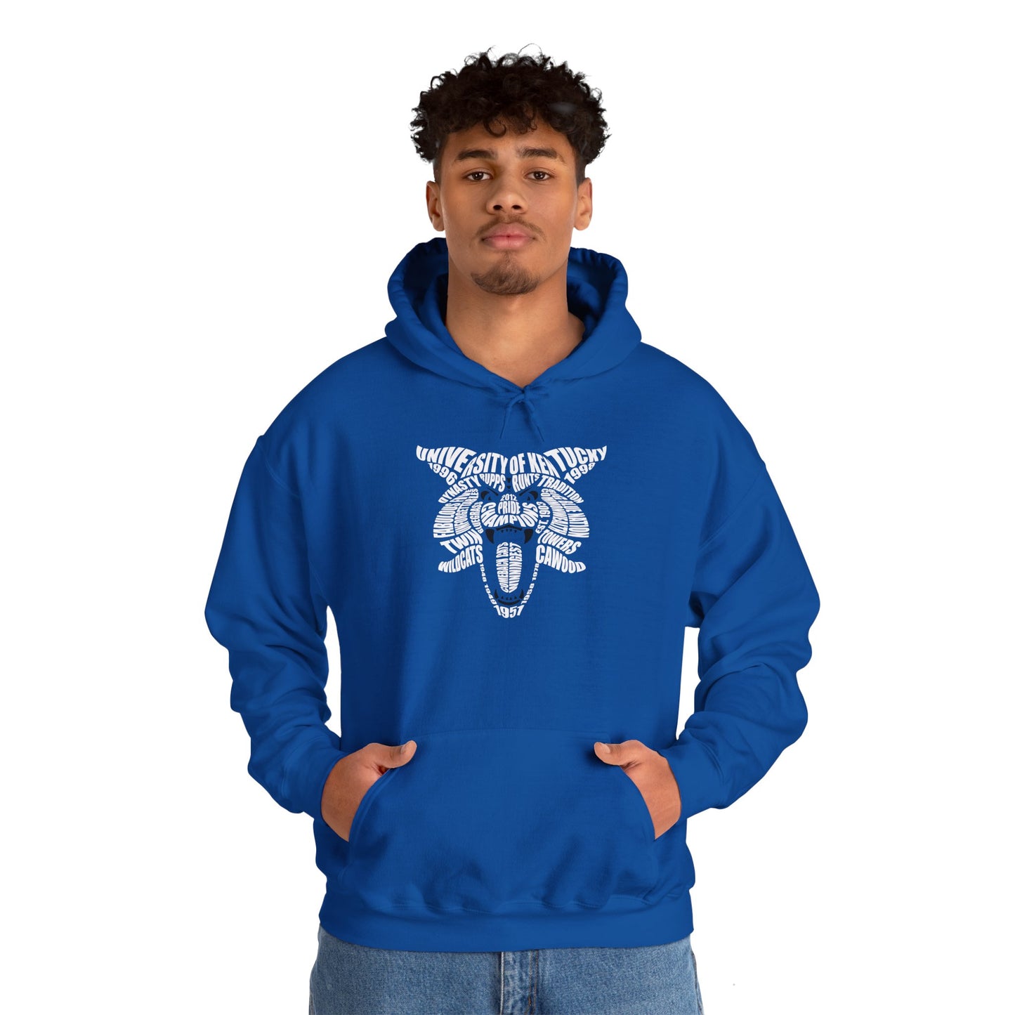 White on Blue Word Cloud Cat Unisex Heavy Blend™ Hooded Sweatshirt