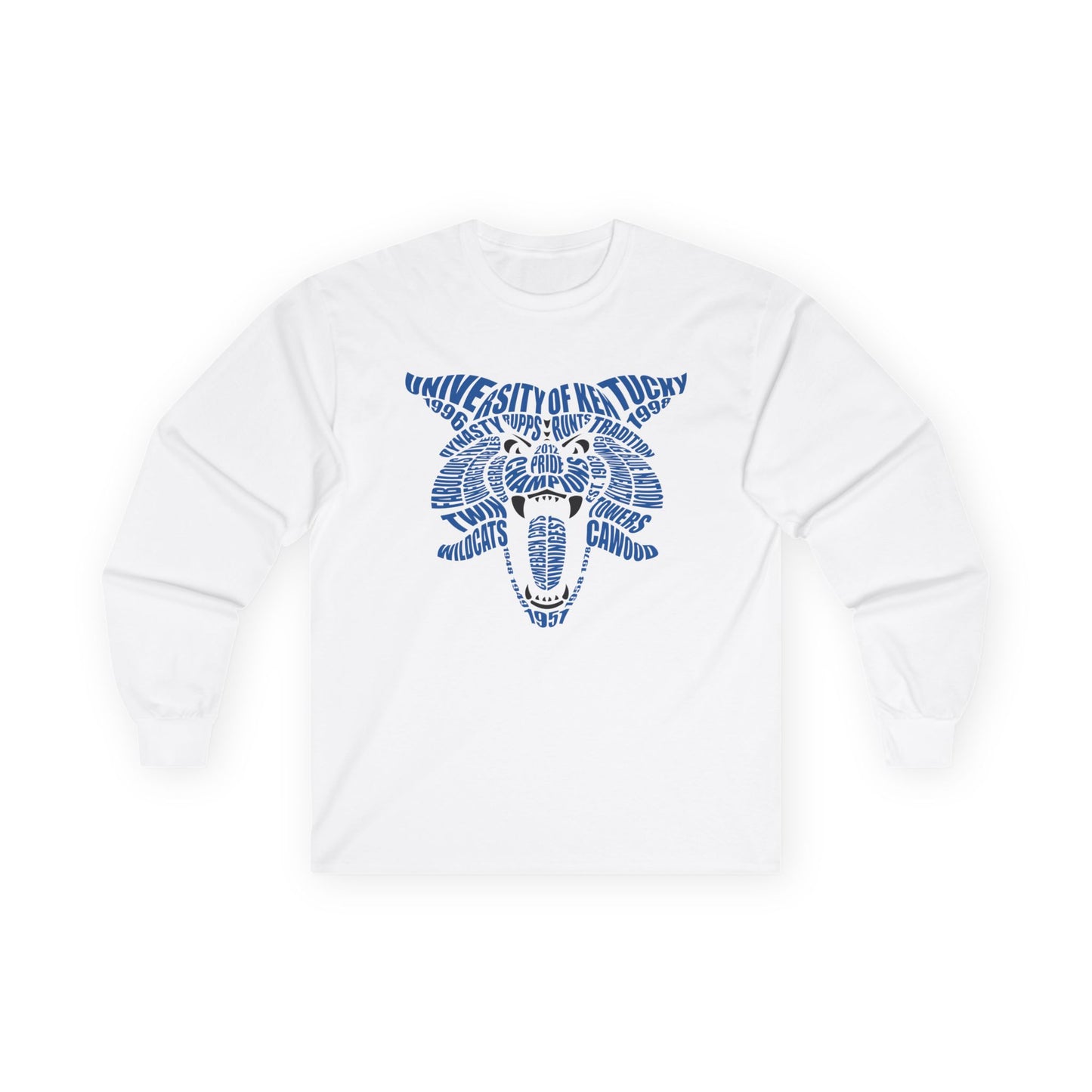 Blue on White or Gray Word Cloud Cat Unisex Ultra Cotton Long Sleeve Tee