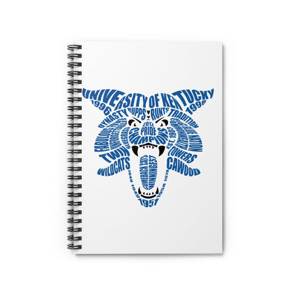 Blue on White Word Cloud Cat Spiral Notebook - Ruled Line for Wildcats Fans