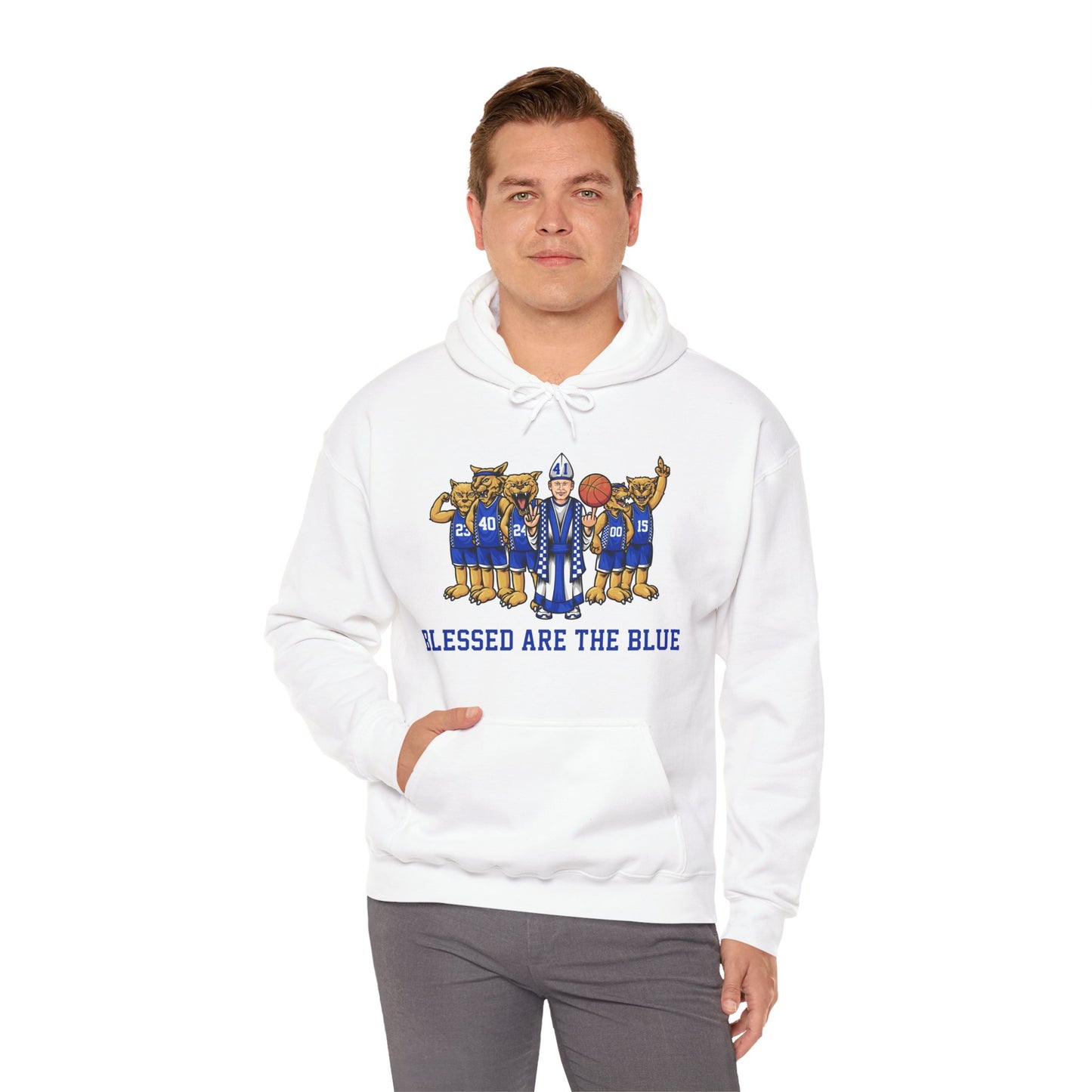 Blessed are the Blue Unisex Heavy Blend™ Hooded Sweatshirt--black, white, gray, blue