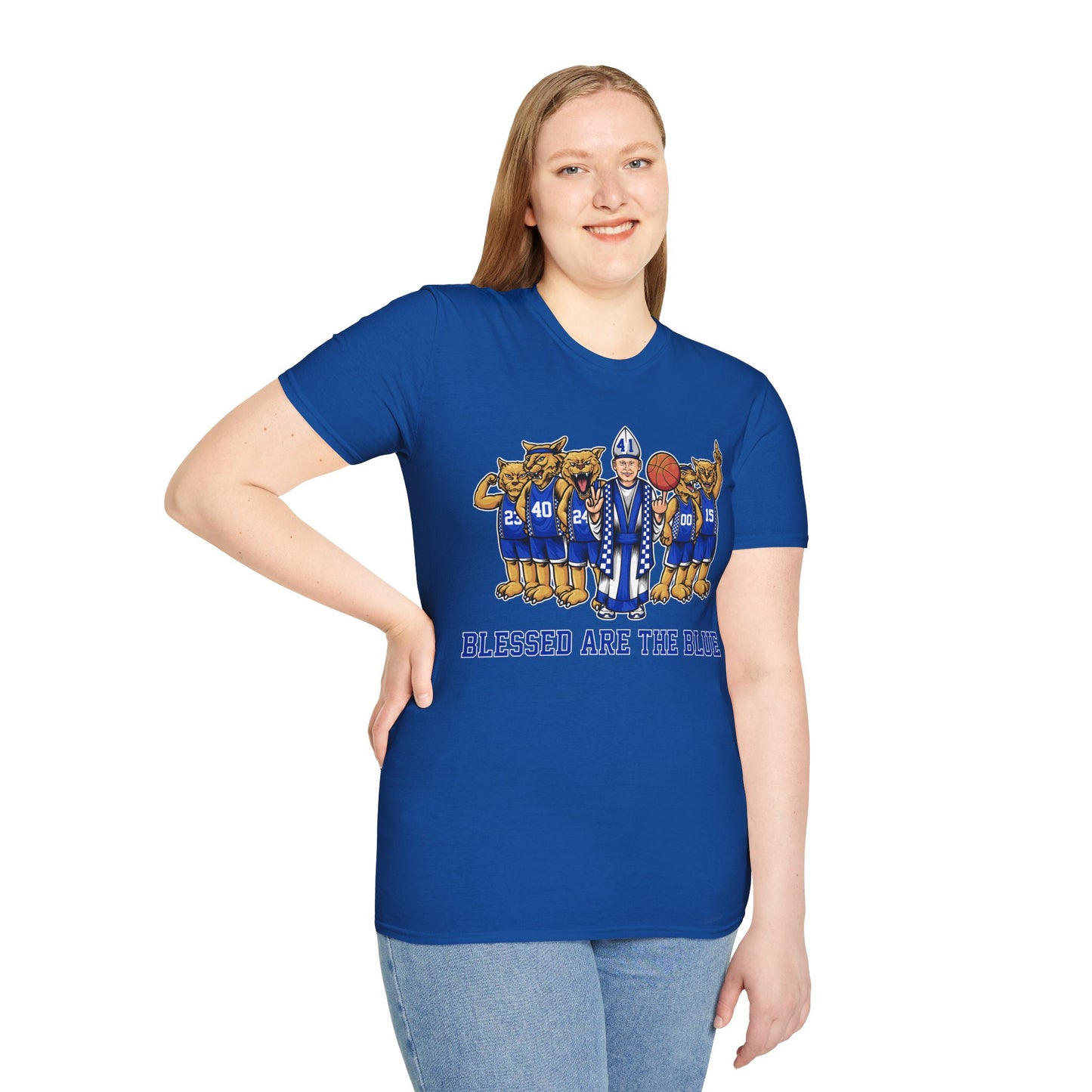 Blessed are the Blue! Coach and CATS -- white, black and gray unisex soft-style t-shirt