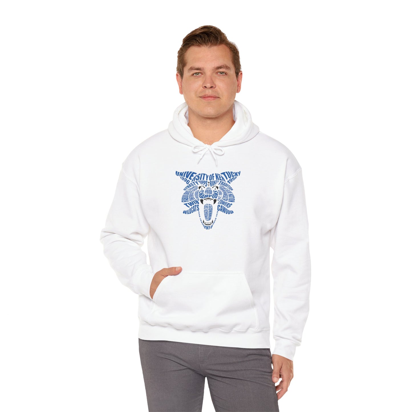 Blue on White or Gray Word Cloud Cat Unisex Heavy Blend™ Hooded Sweatshirt