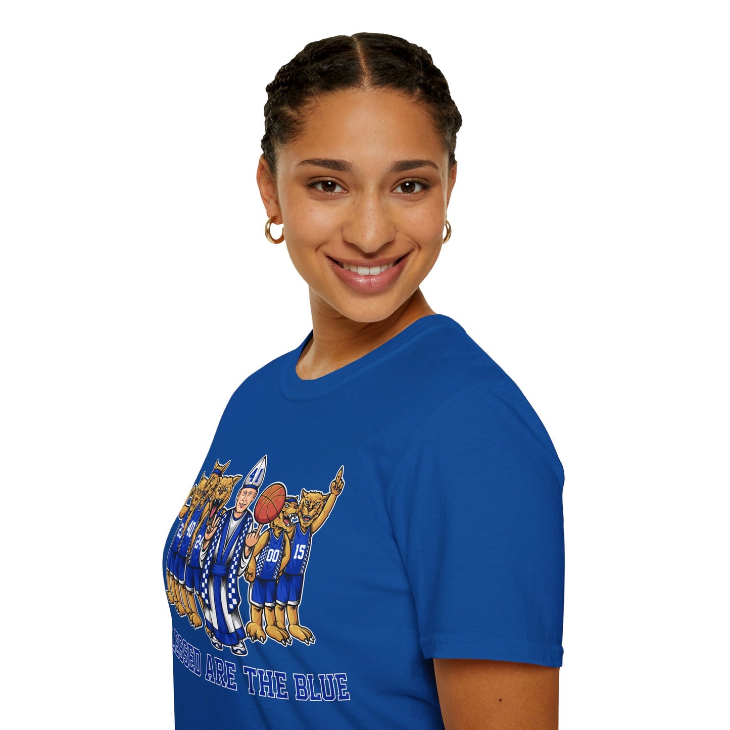 Blessed are the Blue! Coach and CATS -- white, black and gray unisex soft-style t-shirt