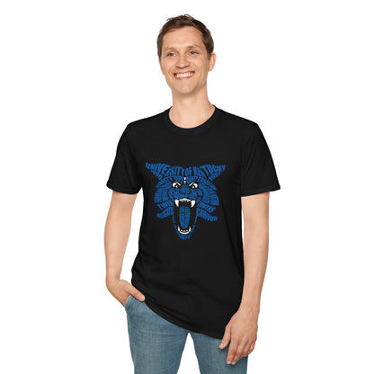 Blue on Black Word Cloud Cat Unisex Softstyle T-Shirt