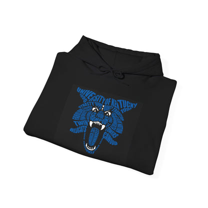 Blue on Black Word Cloud Cat Unisex Heavy Blend™ Hooded Sweatshirt