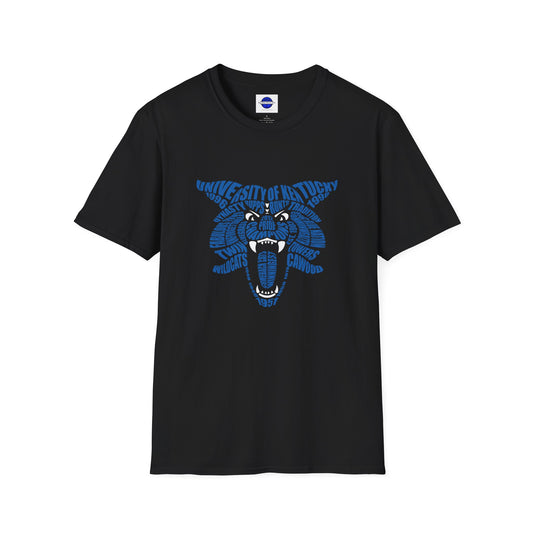 Blue on Black Word Cloud Cat Unisex Softstyle T-Shirt