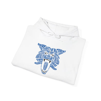 Blue on White or Gray Word Cloud Cat Unisex Heavy Blend™ Hooded Sweatshirt