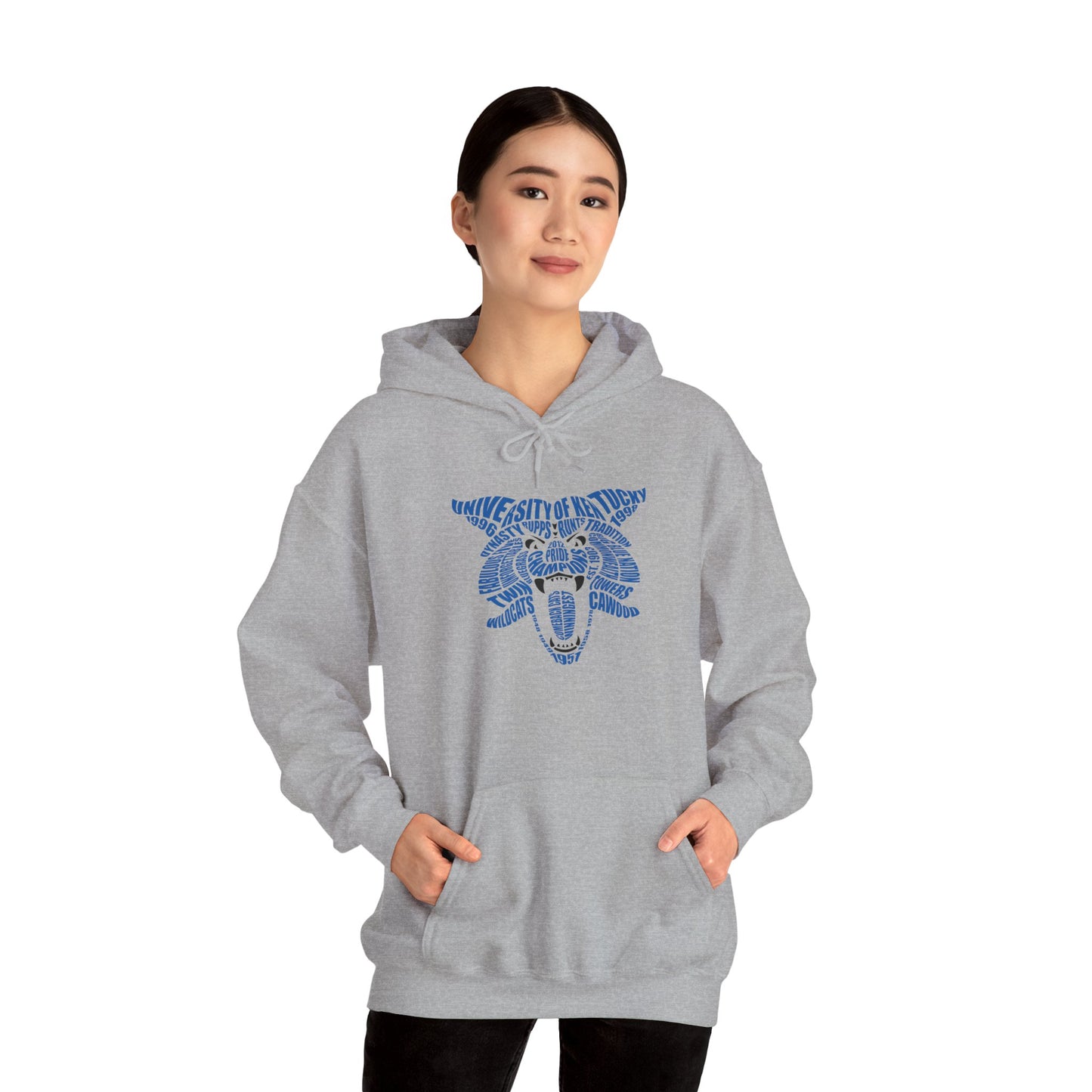 Blue on White or Gray Word Cloud Cat Unisex Heavy Blend™ Hooded Sweatshirt