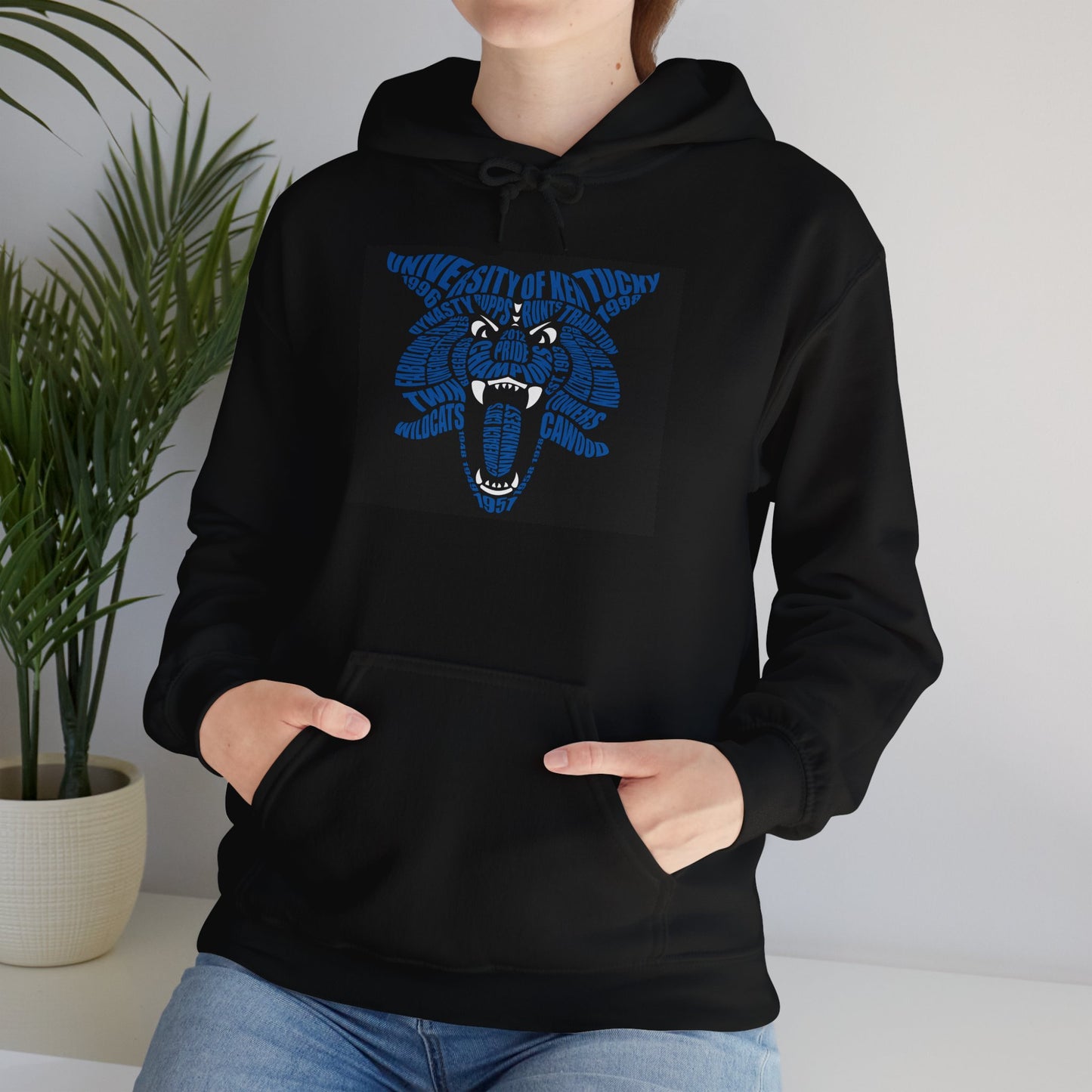 Blue on Black Word Cloud Cat Unisex Heavy Blend™ Hooded Sweatshirt