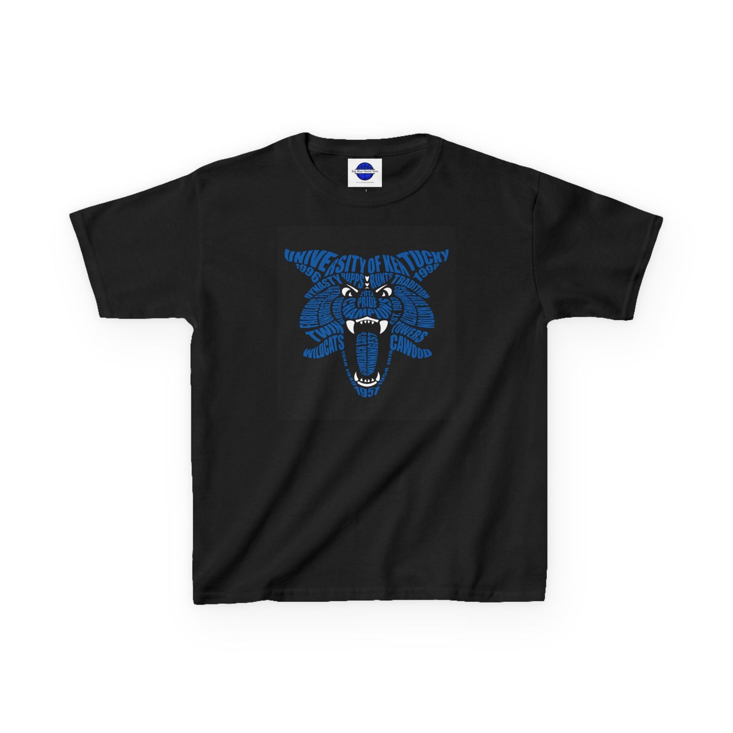 Blue on Black Word Cloud Cat Kids Heavy Cotton™ Tee