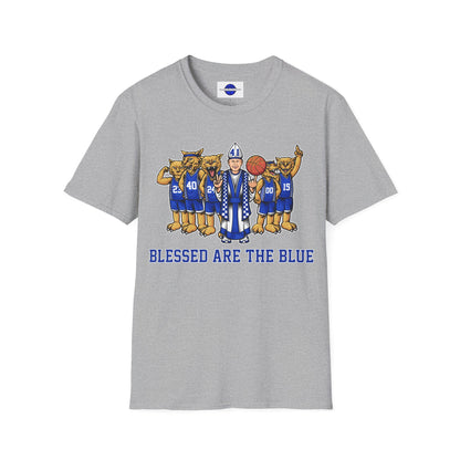 Blessed are the Blue! Coach and CATS -- white, black and gray unisex soft-style t-shirt