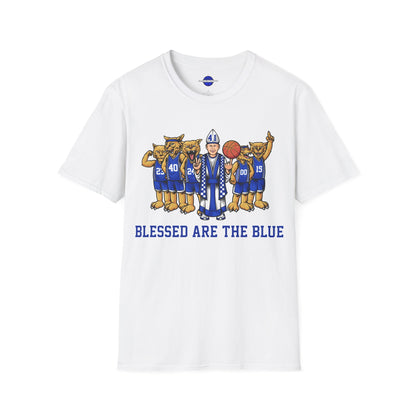 Blessed are the Blue! Coach and CATS -- white, black and gray unisex soft-style t-shirt