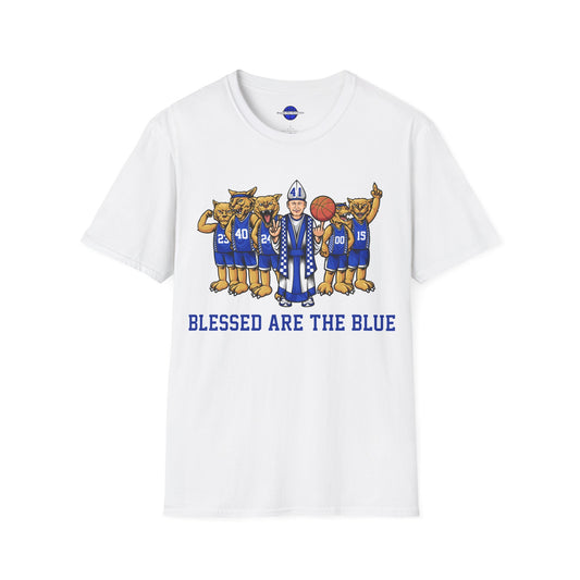 Blessed are the Blue! Coach and CATS -- white, black and gray unisex soft-style t-shirt