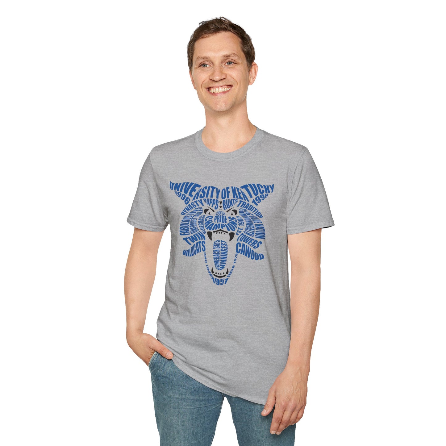 Blue Word Cloud Cat Unisex Softstyle T-Shirt