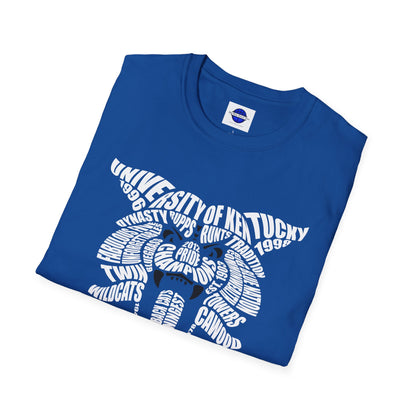 Blue and White Word Cloud Cat Unisex Softstyle T-Shirt