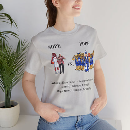 Nope vs. Pope a new rivalry for a new era! Short-sleeved jersey tee for adults