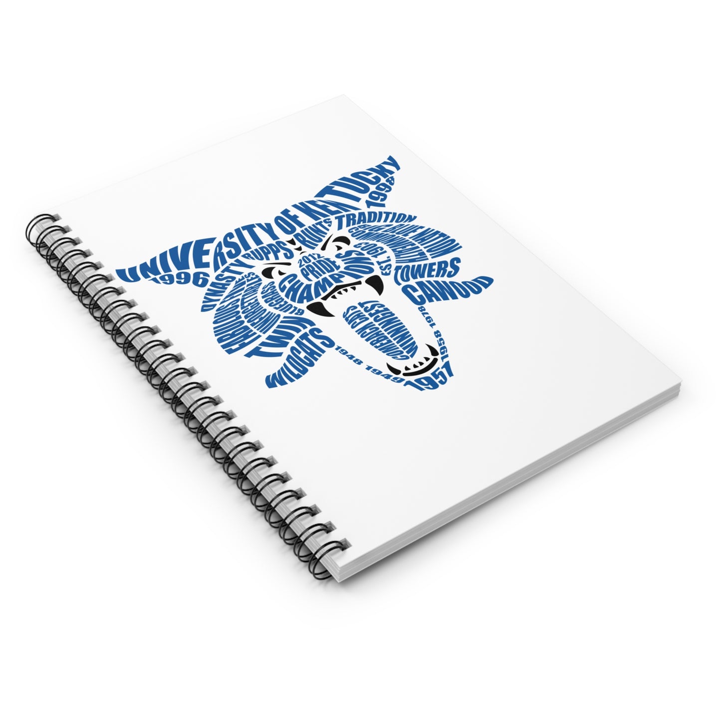 Blue on White Word Cloud Cat Spiral Notebook - Ruled Line for Wildcats Fans