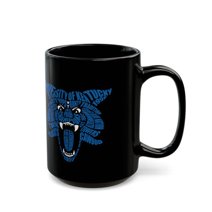 Blue Word Cloud Cat on Black Mug (11oz, 15oz)