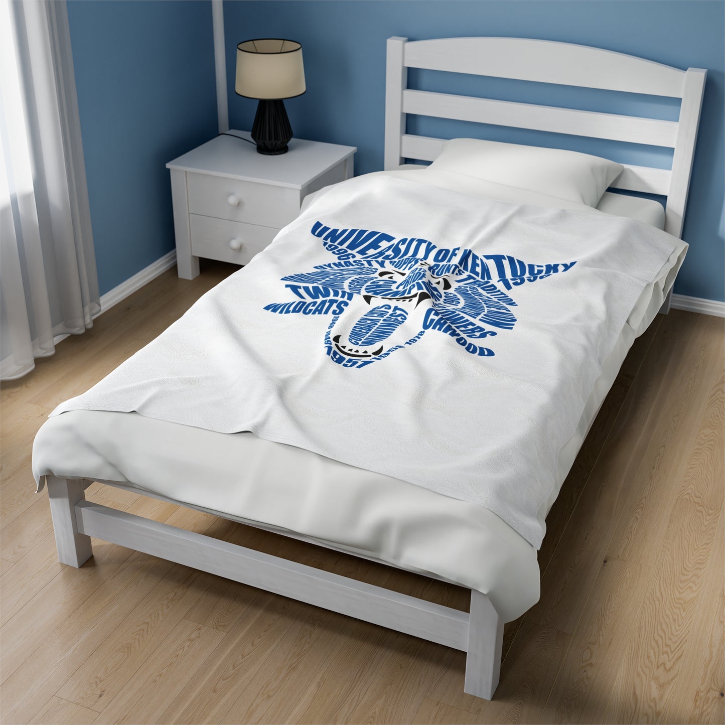 Blue on White Word Cloud Cat Plush Blanket - Soft, Cozy Throw for Wildcat Fans