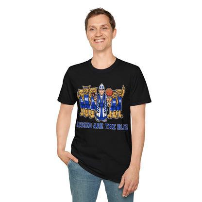 Blessed are the Blue! Coach and CATS -- white, black and gray unisex soft-style t-shirt