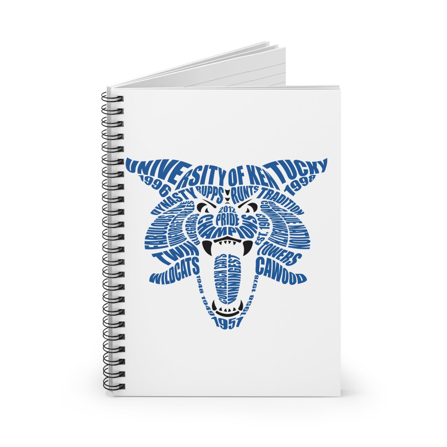 Blue on White Word Cloud Cat Spiral Notebook - Ruled Line for Wildcats Fans