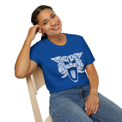 Blue and White Word Cloud Cat Unisex Softstyle T-Shirt