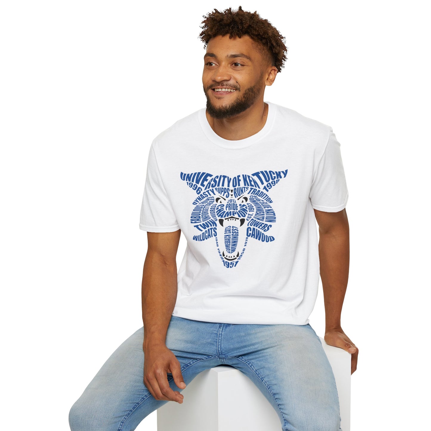 Blue Word Cloud Cat Unisex Softstyle T-Shirt