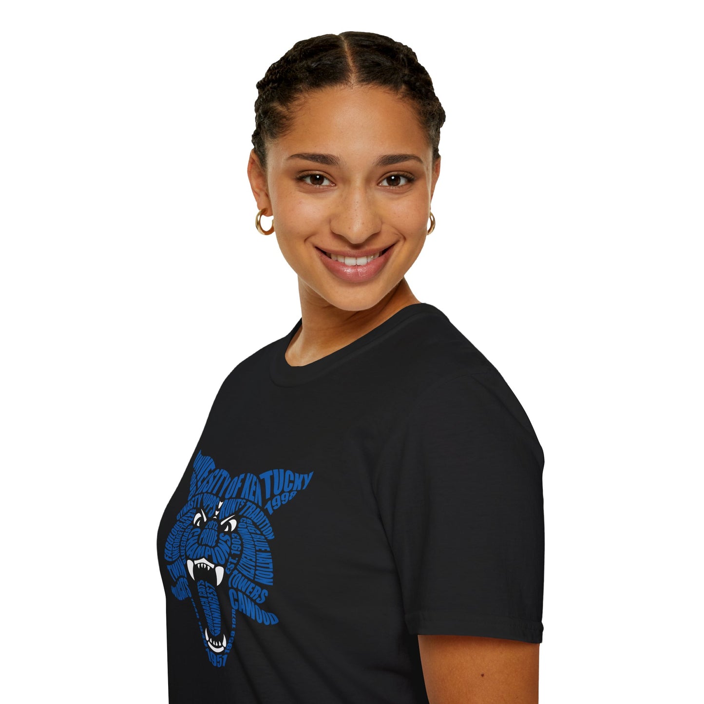 Blue on Black Word Cloud Cat Unisex Softstyle T-Shirt